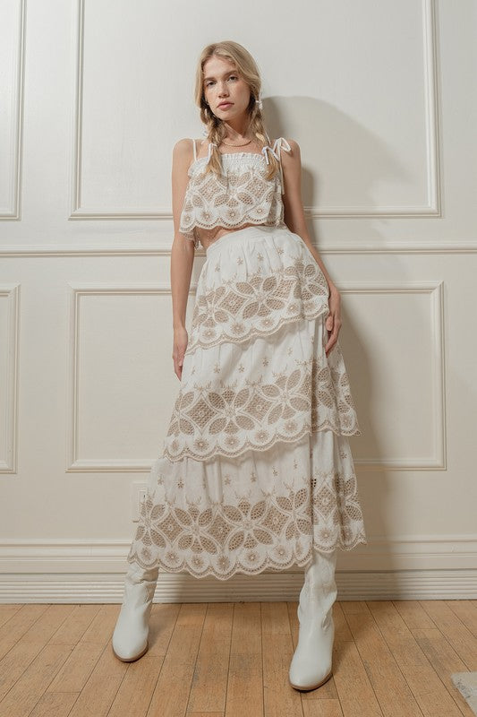 Embroidery Top Maxi Skirt Set