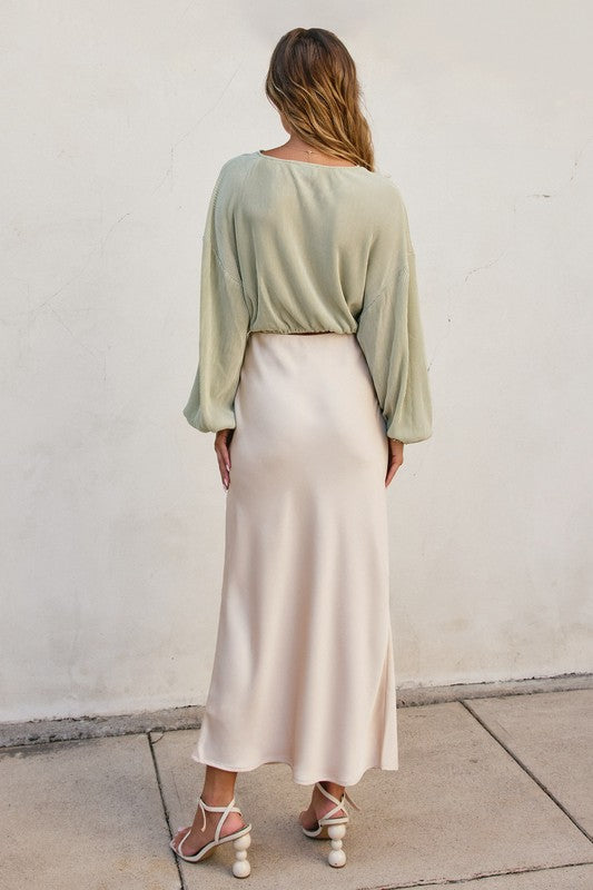Champagne Satin Maxi Skirt
