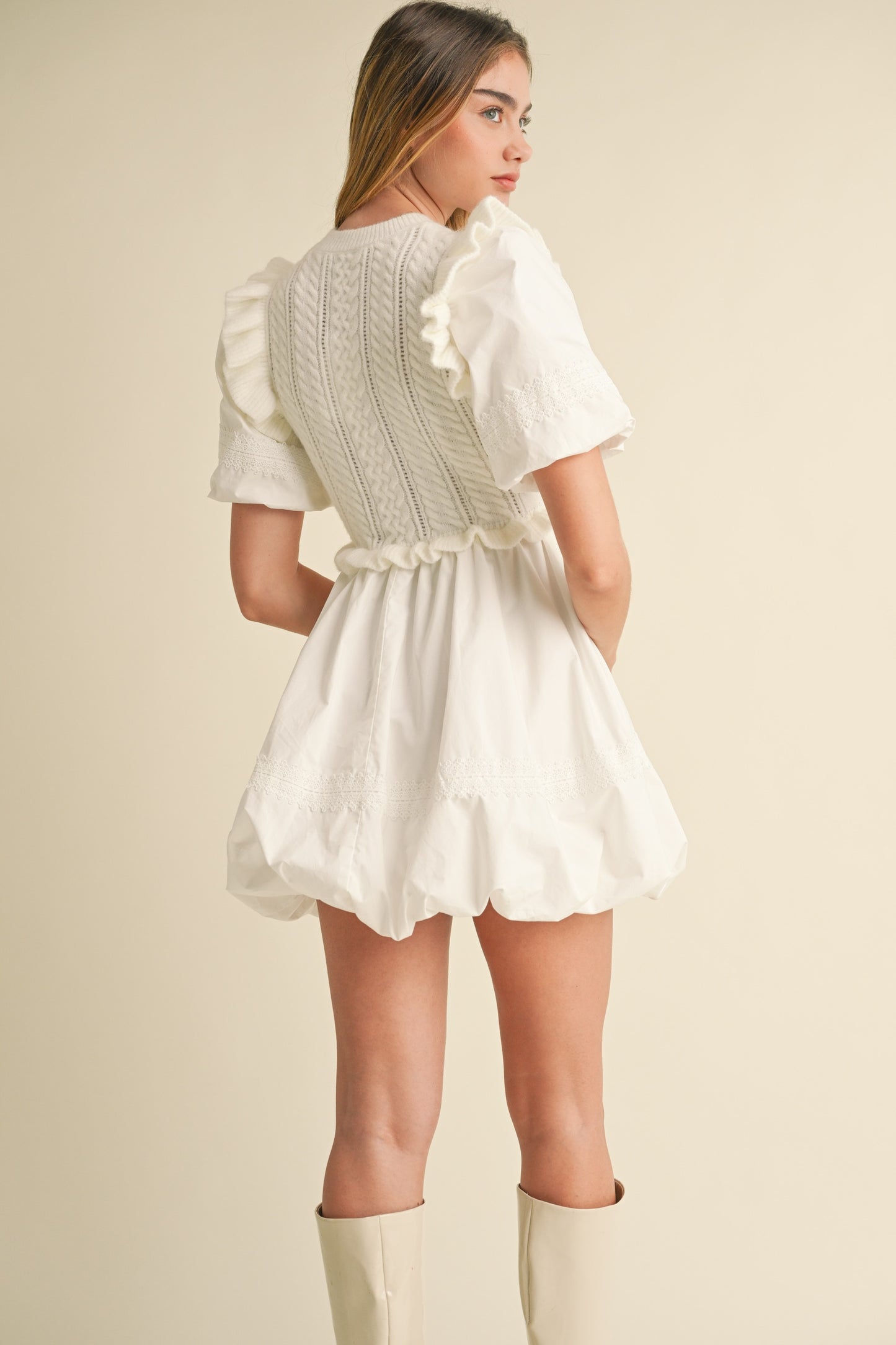 GREY Poplin mix Bubble Dress