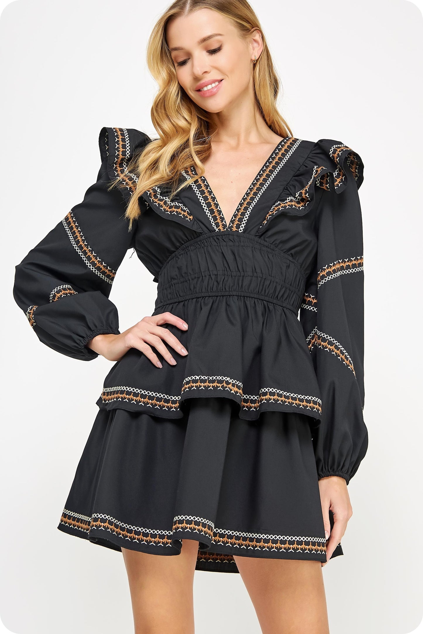 Embroidery Ruffled Long Dress