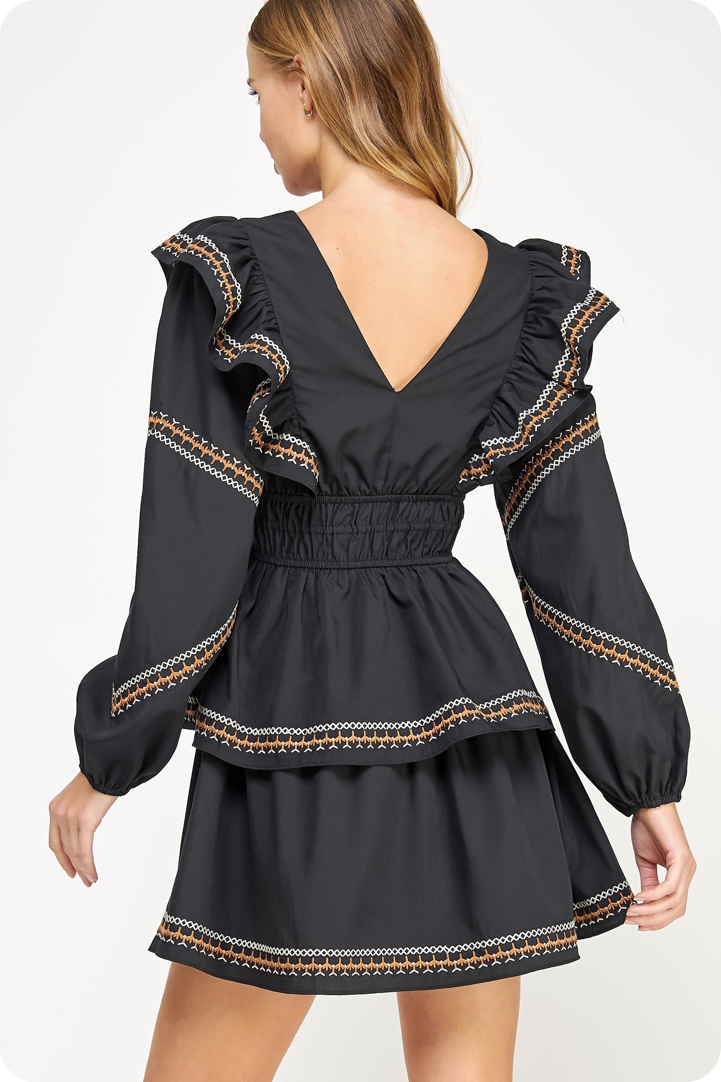 Embroidery Ruffled Long Dress