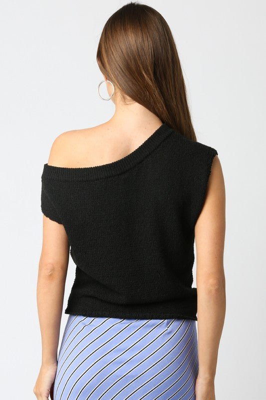 Black Knit Off Shoulder Top