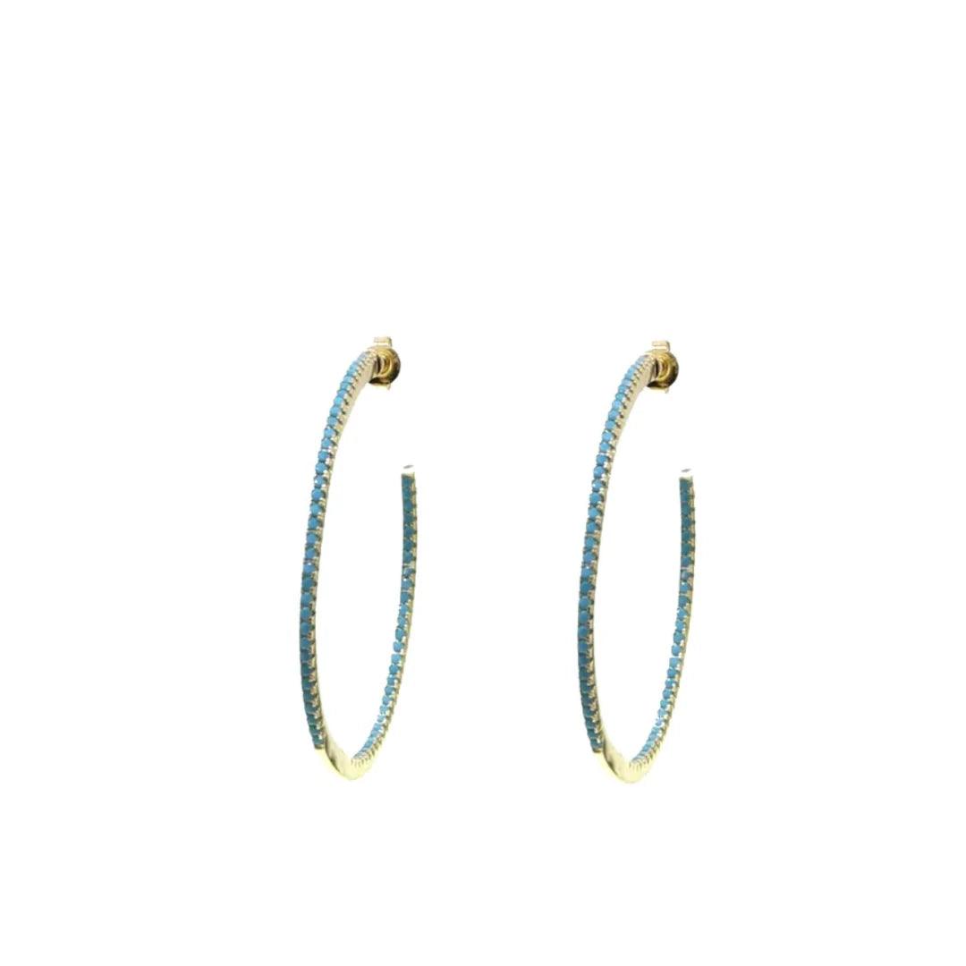 Pave Turquoise Hoops