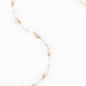 Ceramic Light Pink and Pearl Mix Bead Chain Necklace
