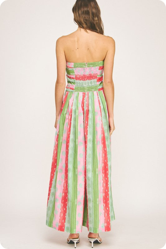 Green/Red Tube Stripe Jumpsuit