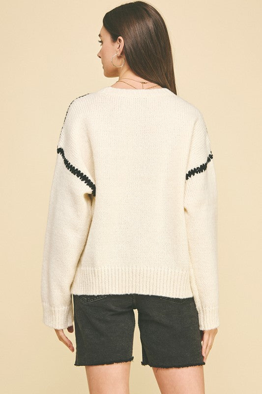 Black/Cream Stitch Sweater