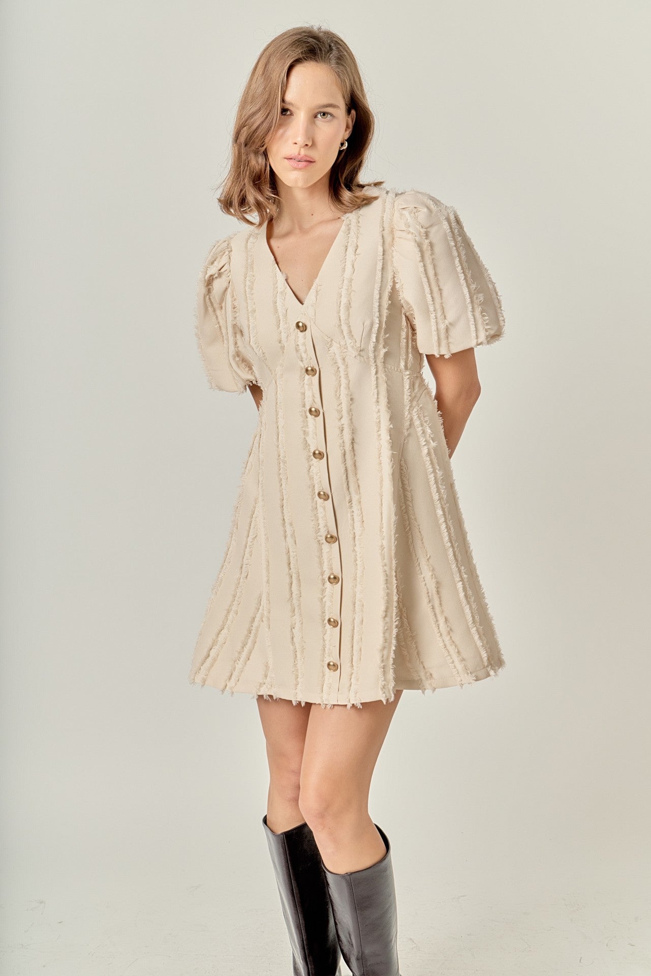 Beige Textured Mini Dress