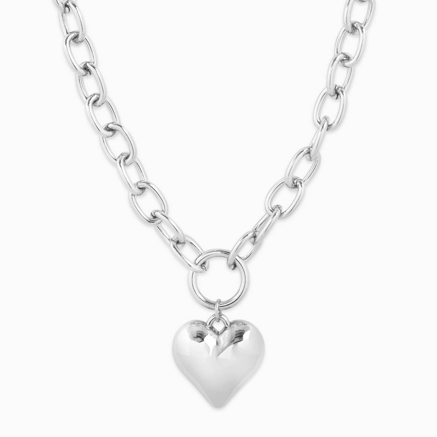 Puffy Heart Chunky Oval Chain Necklace