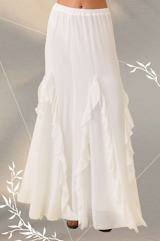 Long White Ruffle Skirt
