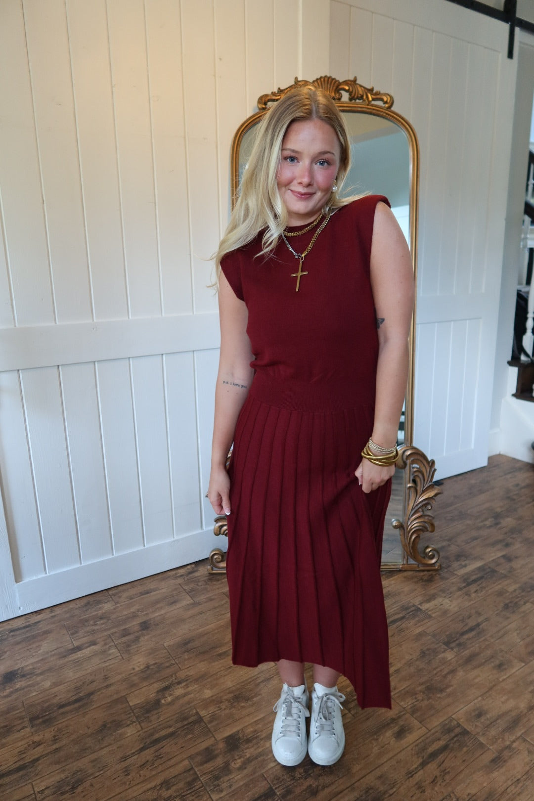 Maroon Knit Midi Dress