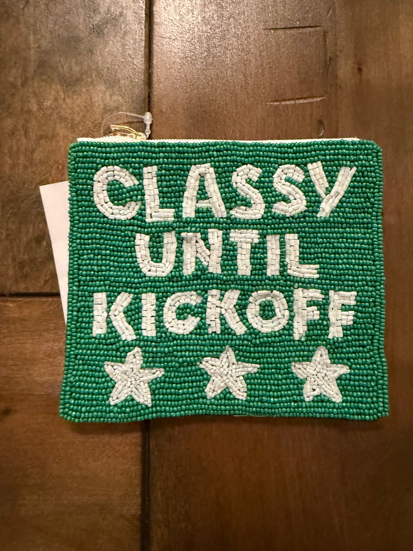 Green/White Game Day Beaded Coin Purse