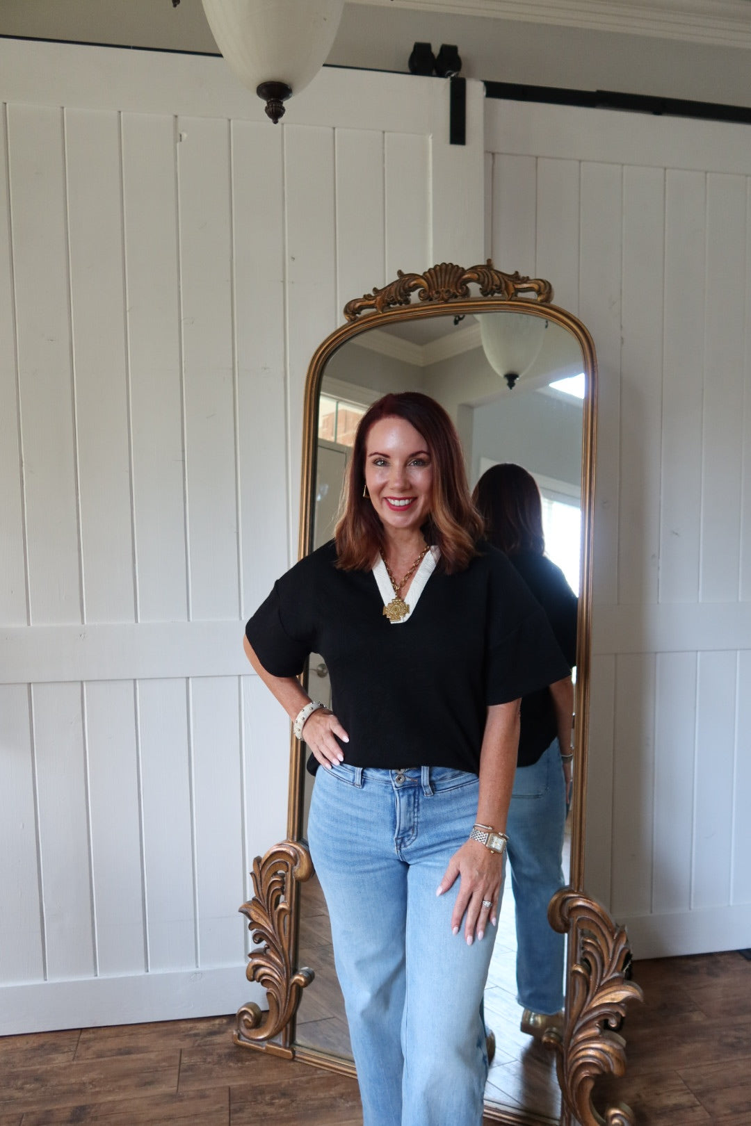 Black and White Contrast Blouse