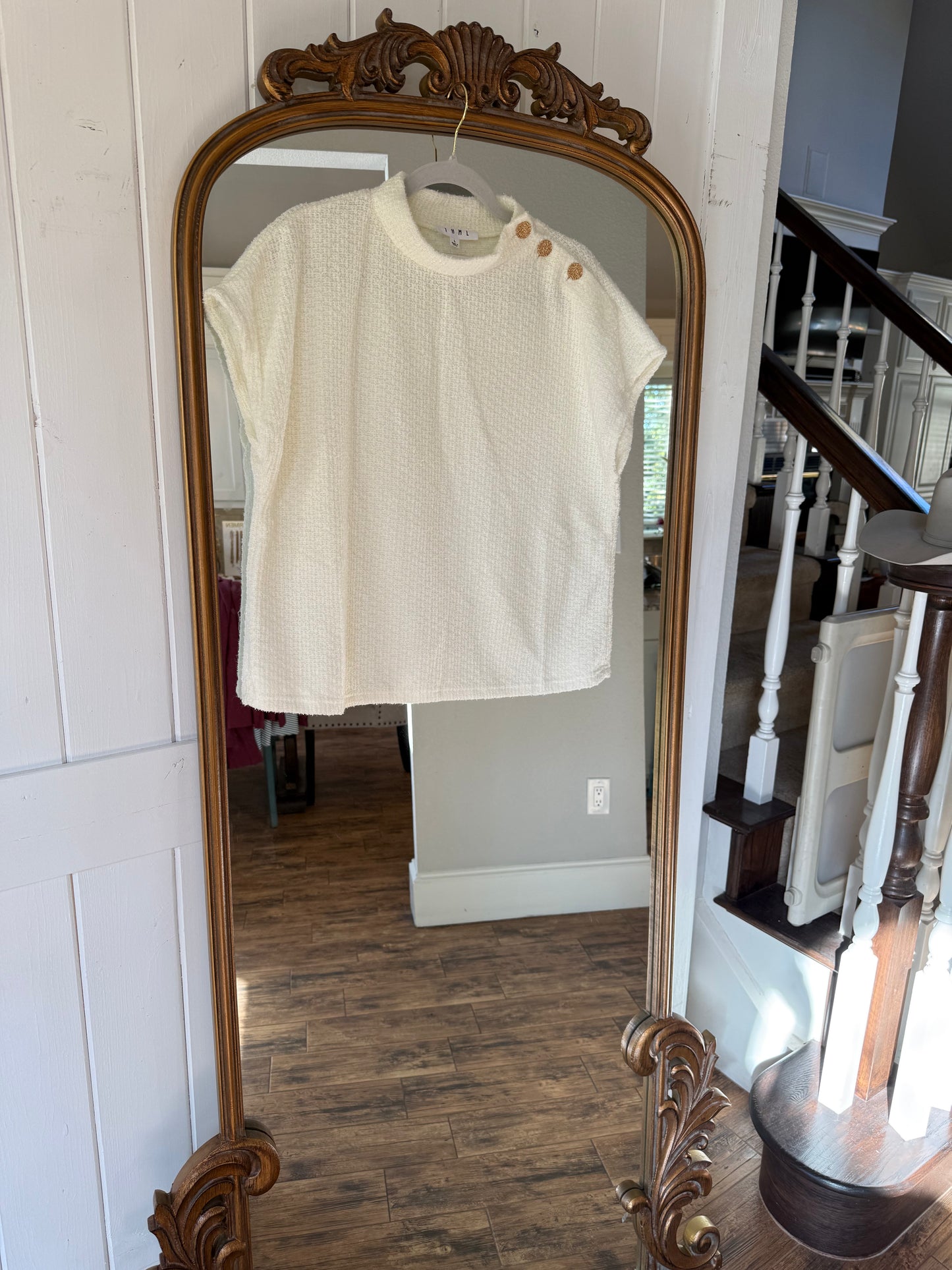 Cream Short Sleeve Tweed Top