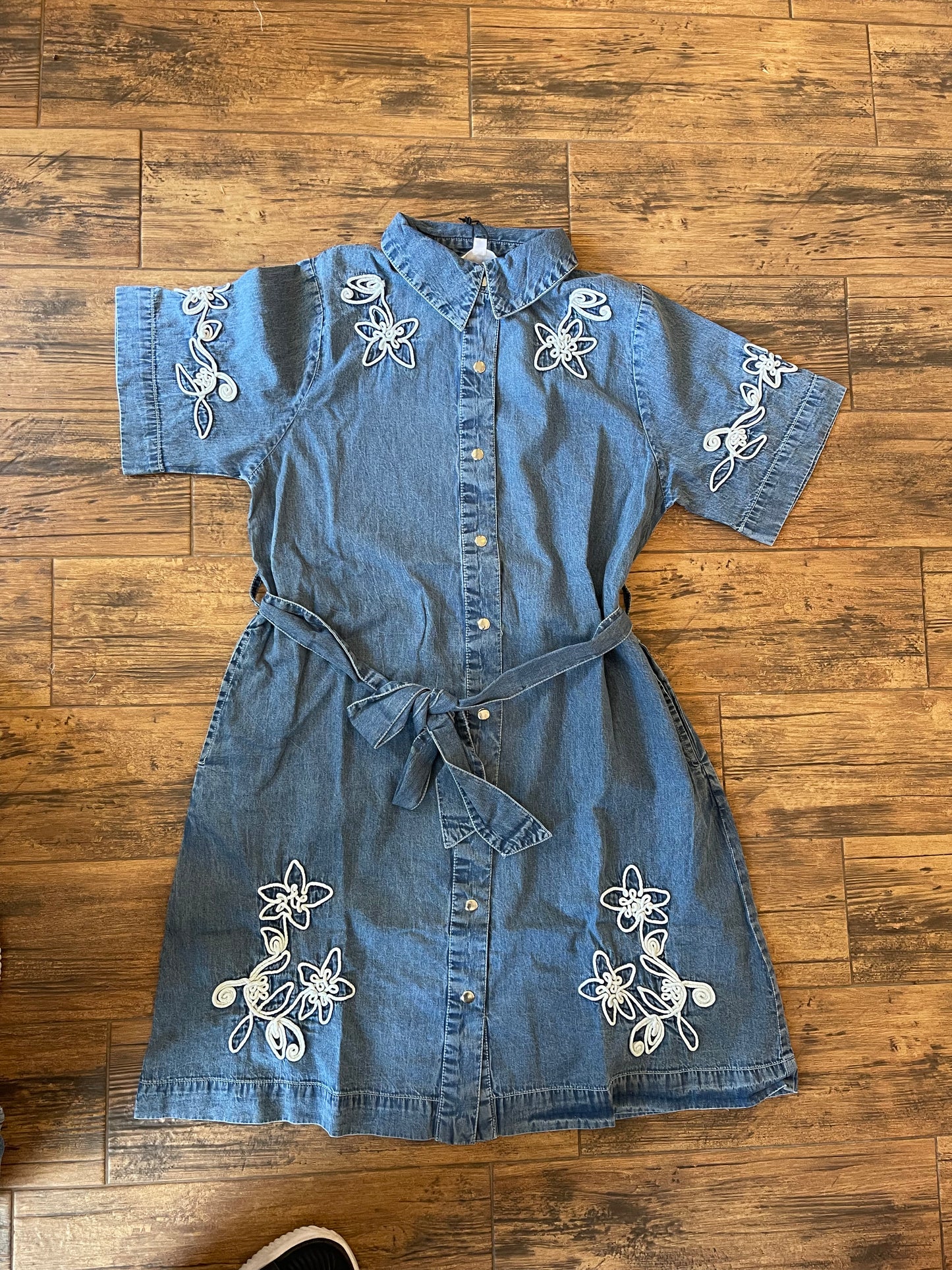 Embroidered Floral Denim Dress