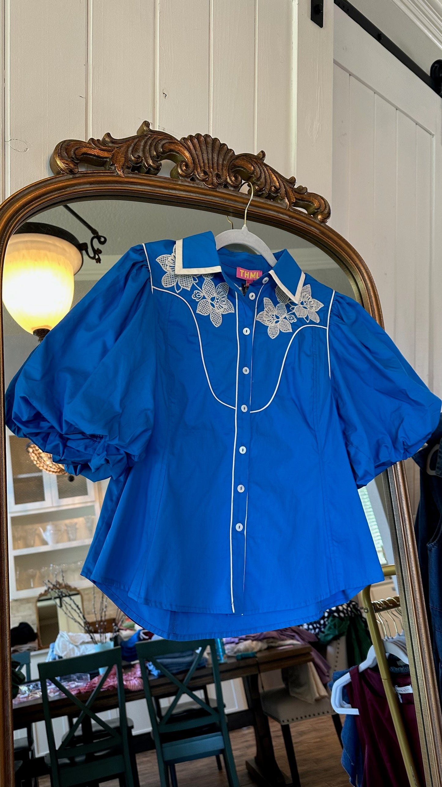 Blue Puff Sleeve Top