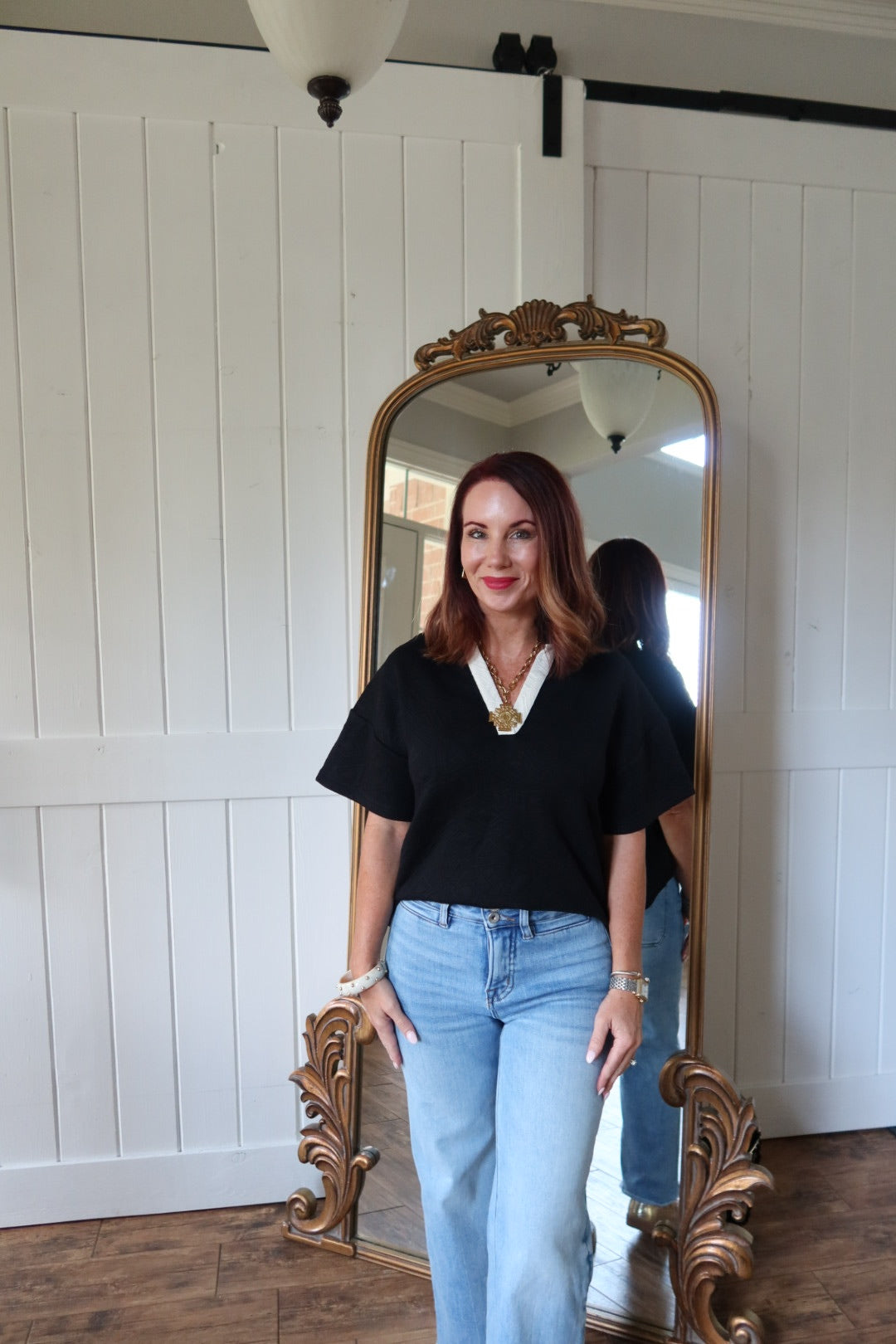 Black and White Contrast Blouse