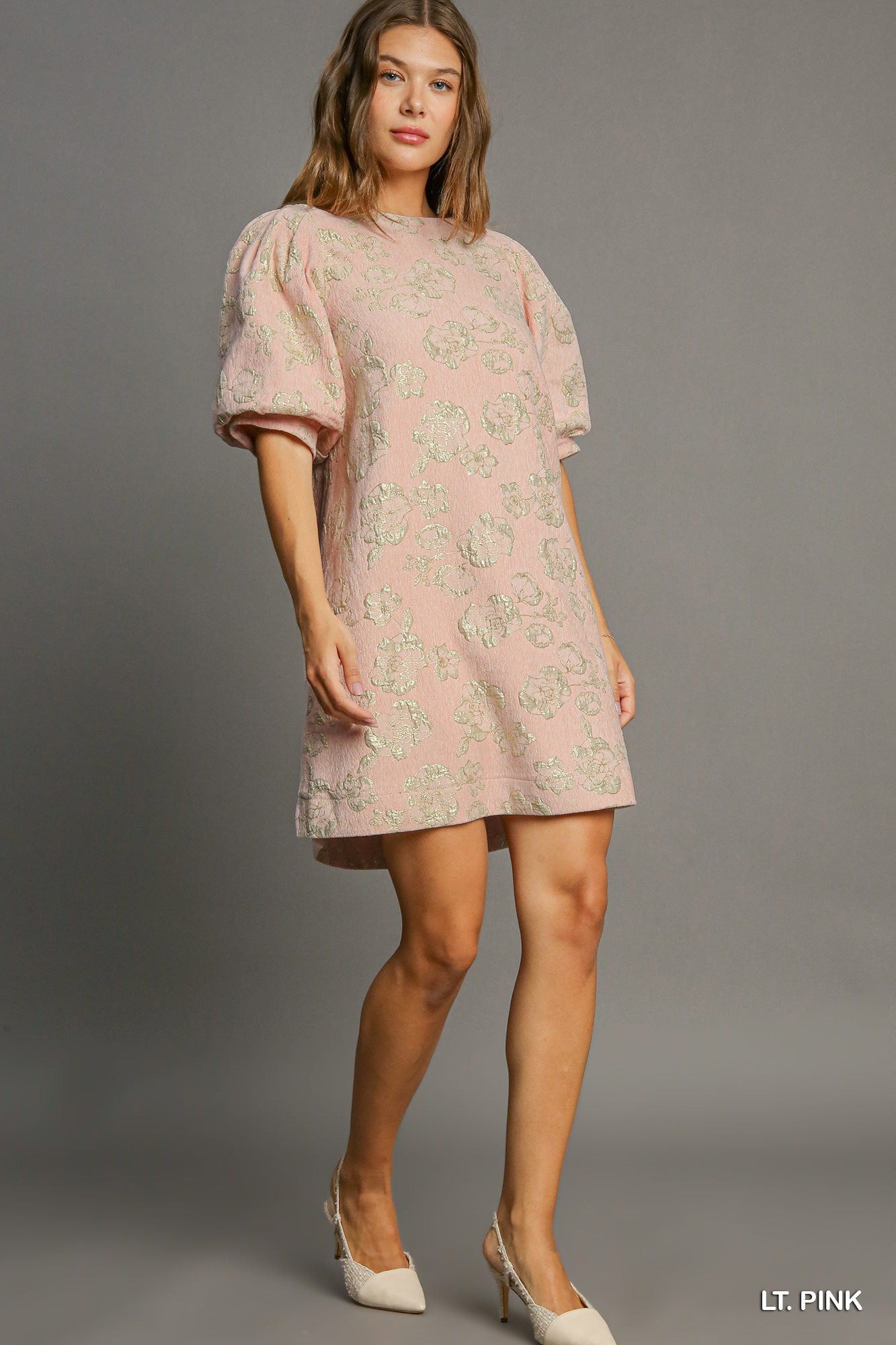 Floral Jacquard Pink Dress