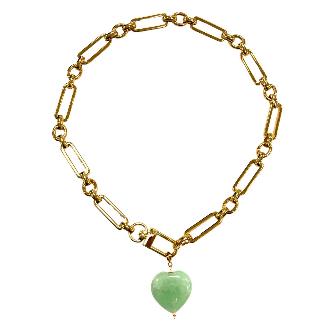 Sage Marble Heart Charm Necklace