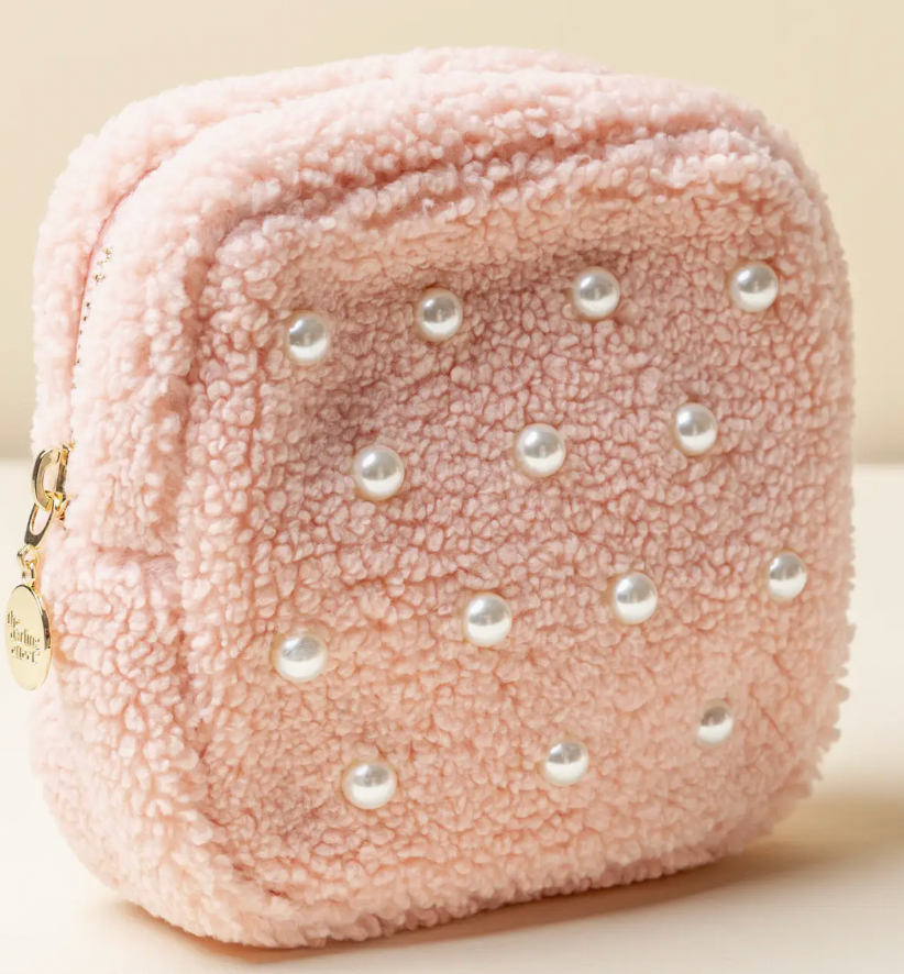 Fuzzy Pink pearl Pouch