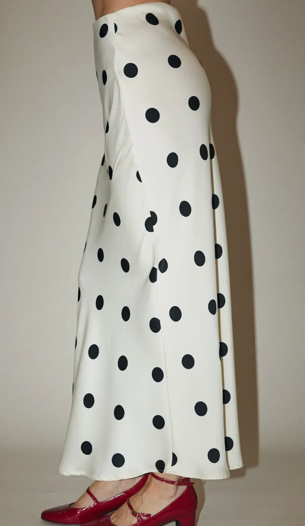 Cream Polka Dot Silk Skirt
