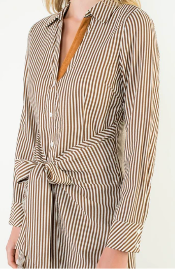 Long sleeve Brown Striped Dress