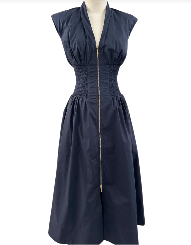 Navy Vneck Zip-Up Dress