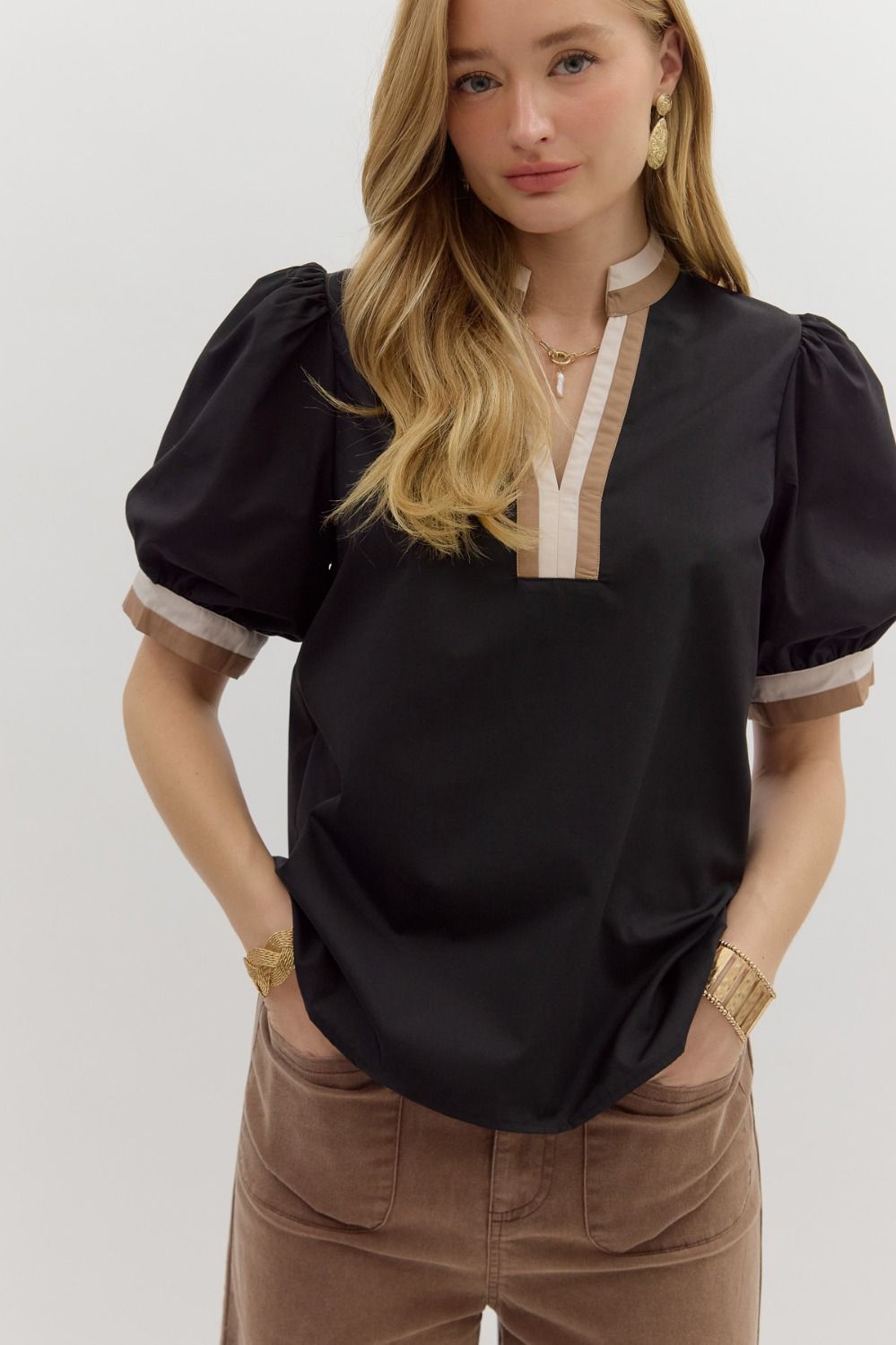 Black Bubble Sleeve Top