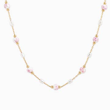 Ceramic Light Pink and Pearl Mix Bead Chain Necklace