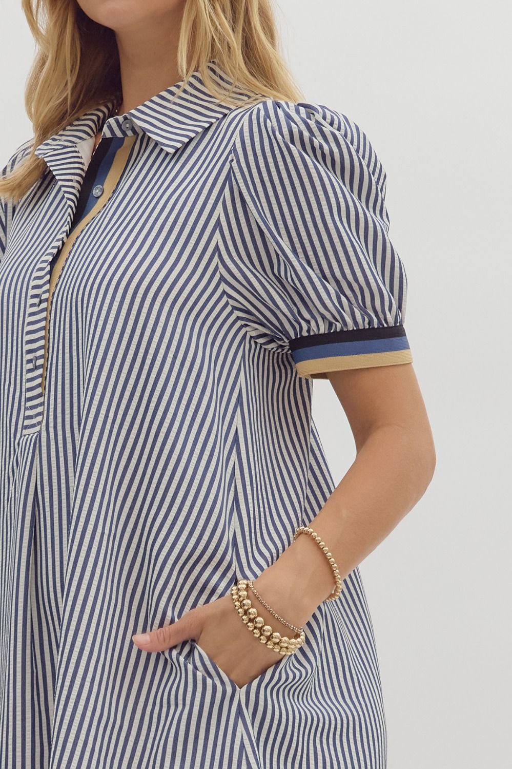 Navy/White Pinstripe Dress