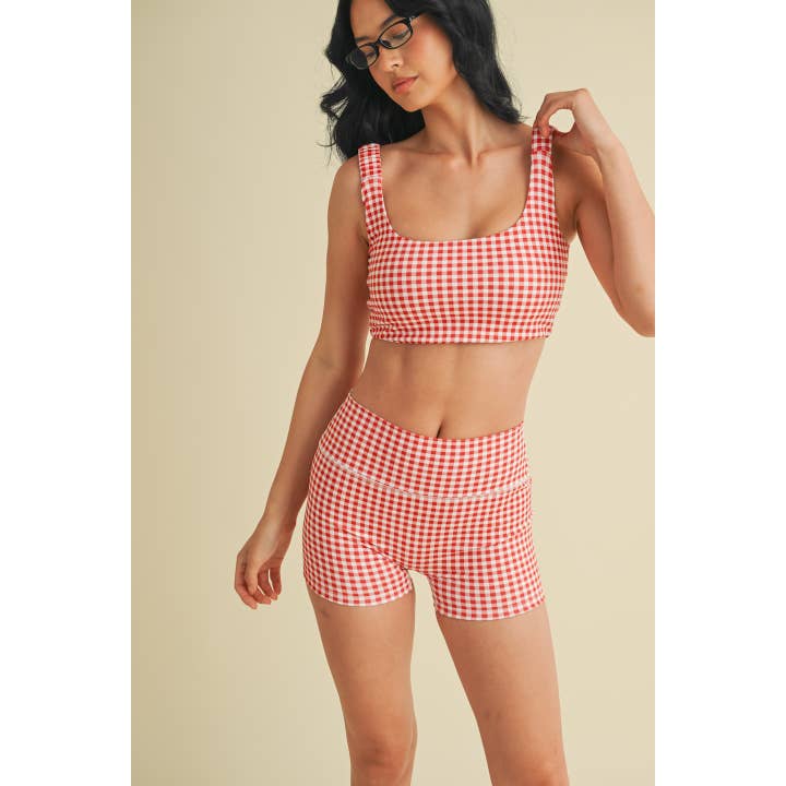 Red Gingham Ruched Top and Short Set