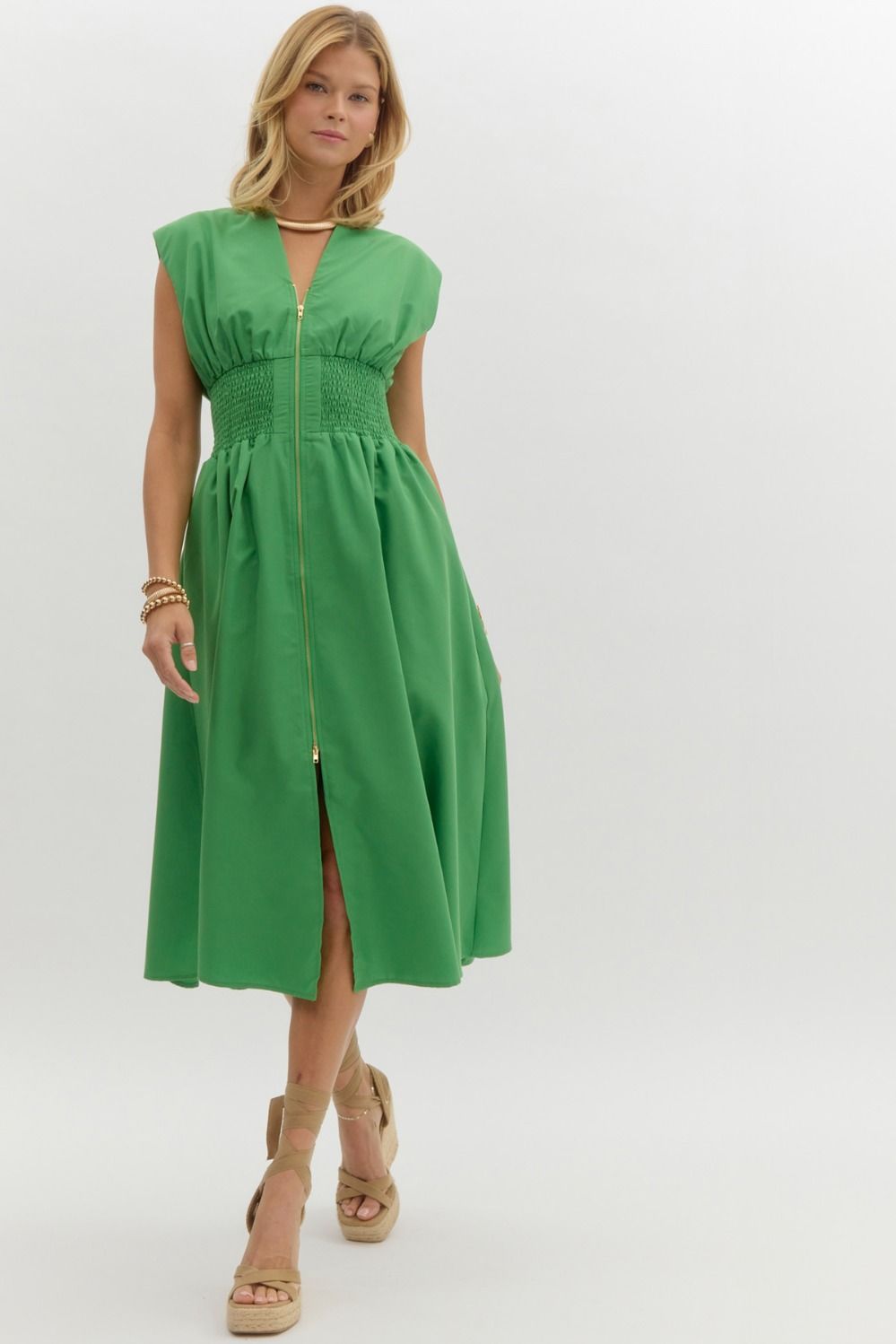Green Zipper Midi Dress