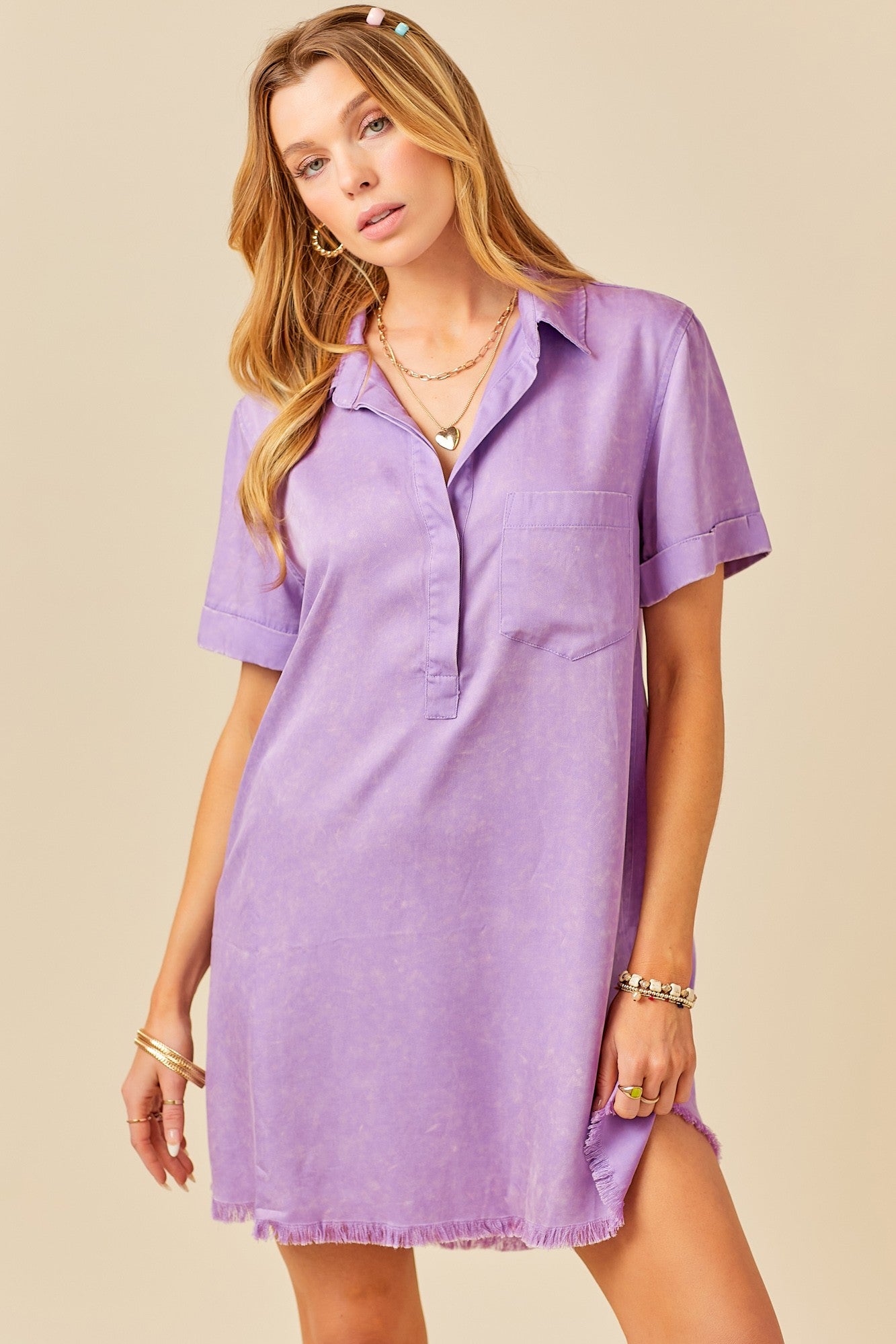 Washed Violet Shirt Dress