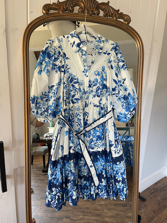 Short Floral Blue/White Dress