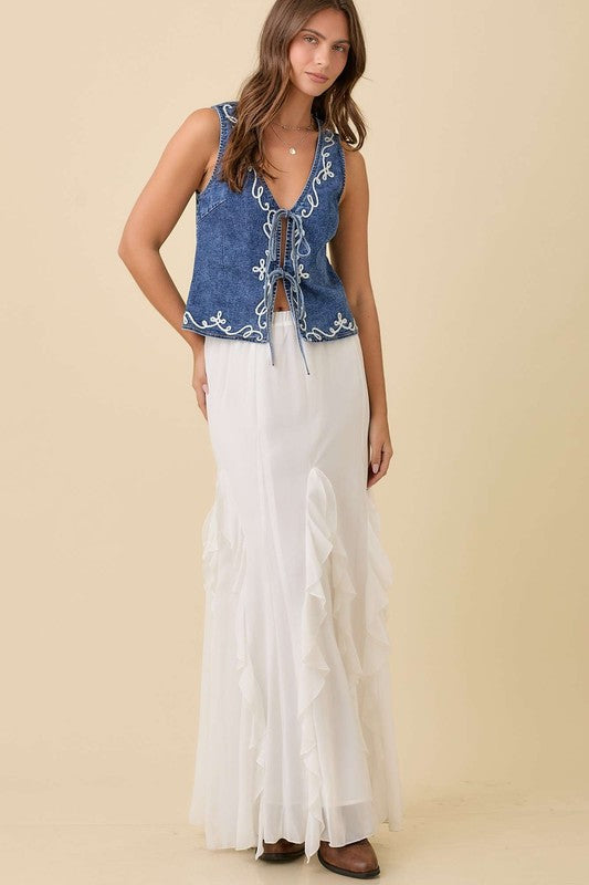 Long White Ruffle Skirt