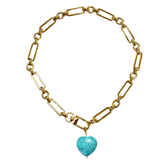 Turquoise Marble Heart Charm Necklace