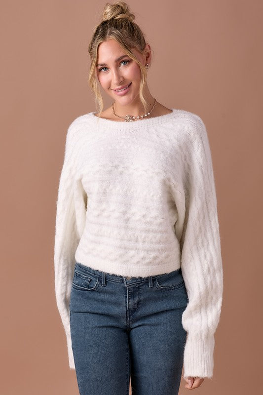 Cable knitted reversible cropped sweater