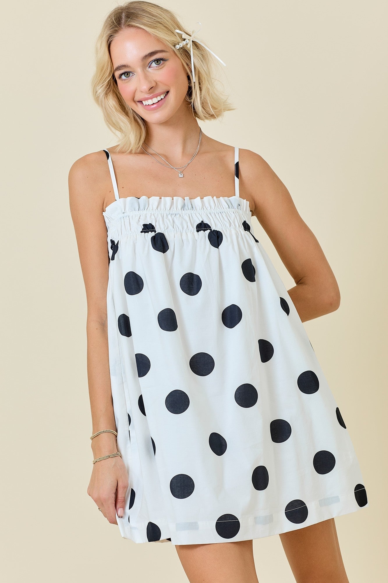 White/Black Polka Dot Mini Dress