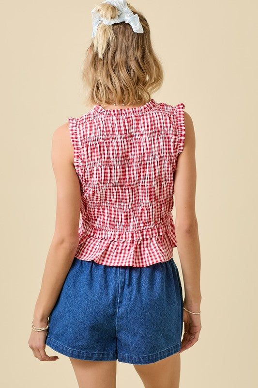 Red Gingham Smocked Top