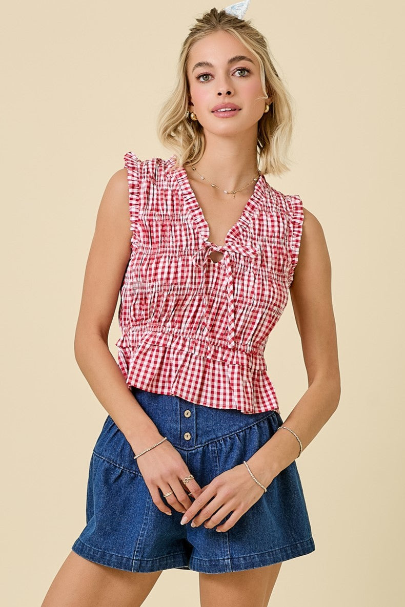 Red Gingham Smocked Top
