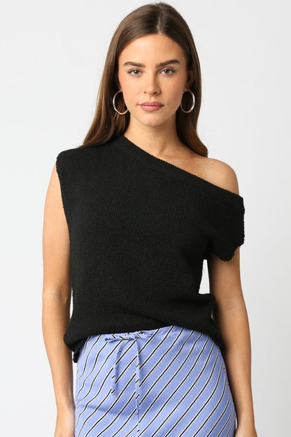 Black Knit Off Shoulder Top