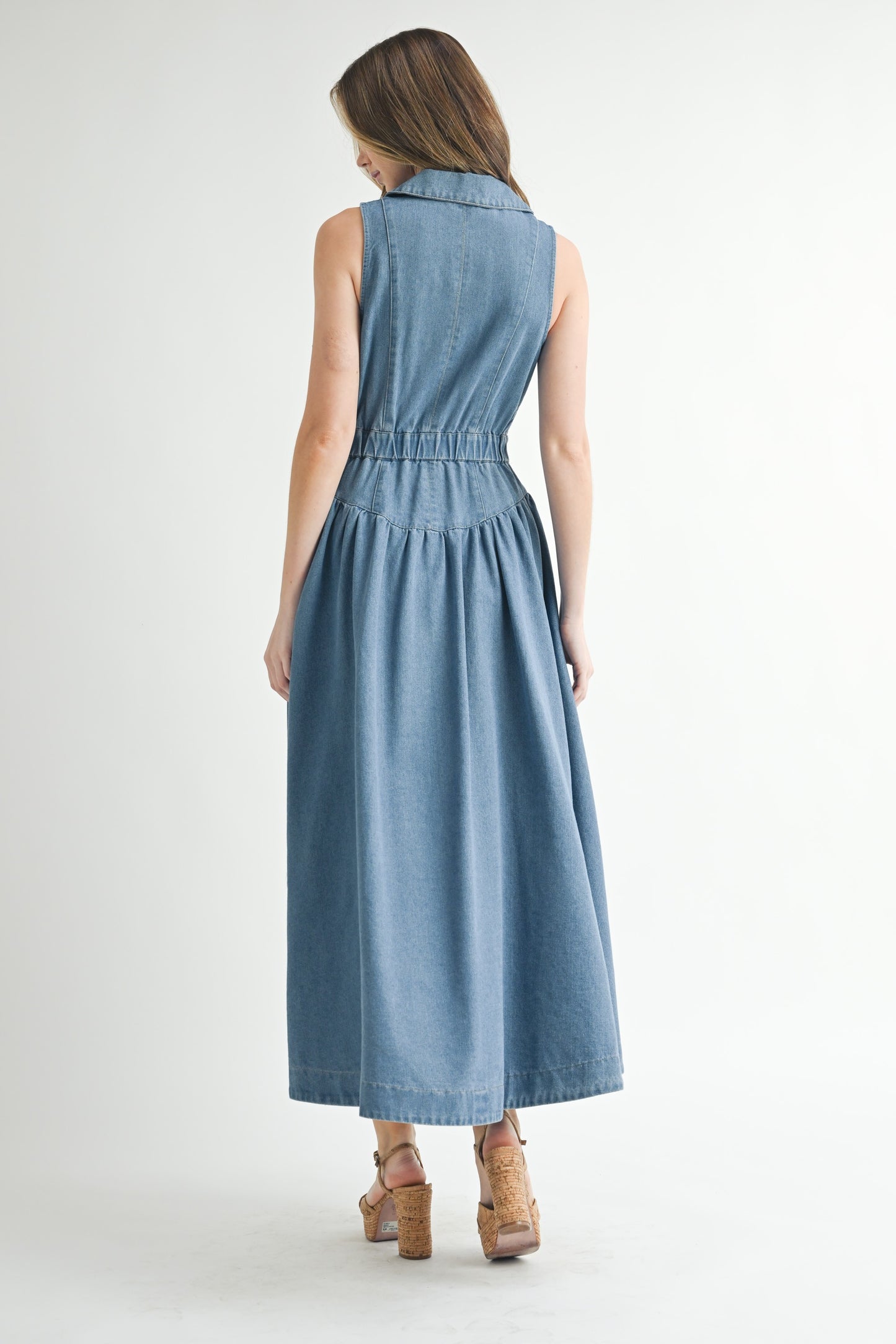 Jacket Collar Denim Midi Dress