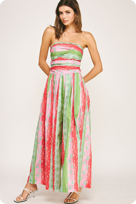 Green/Red Tube Stripe Jumpsuit