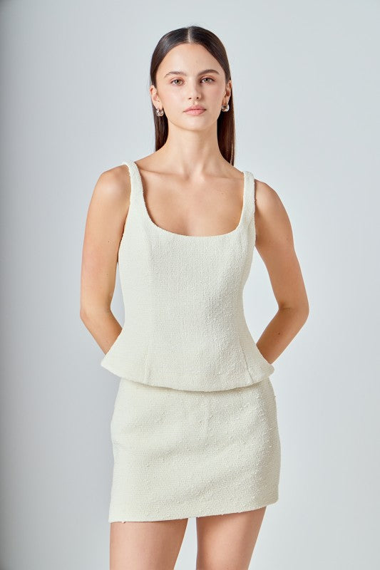 Cream Tweed Skirt Set