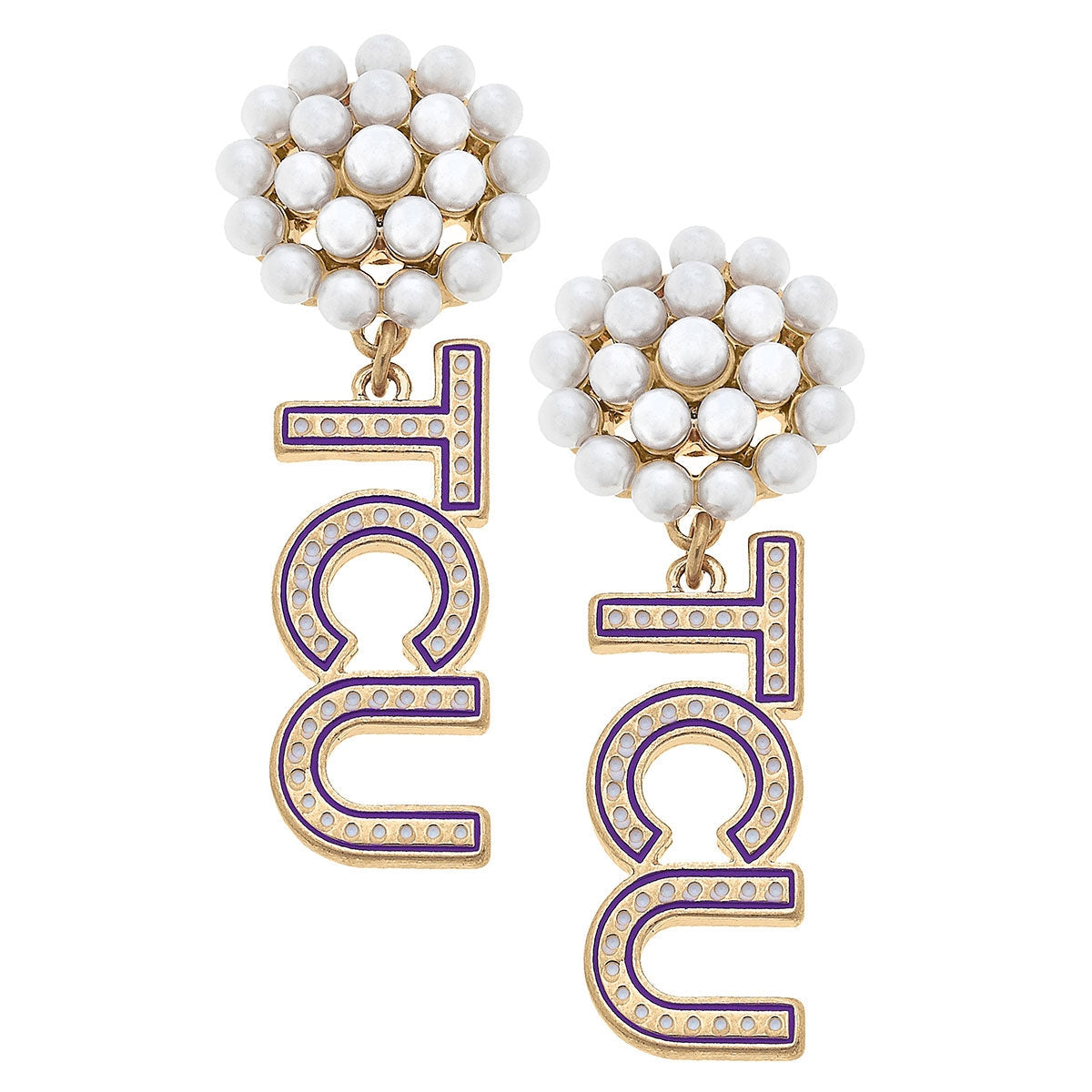 Tcu Pearl Cluster Drop Earrings