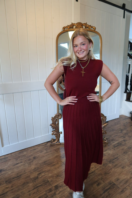 Maroon Knit Midi Dress