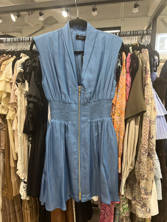 Light Tencel Vneck Zip-up Dress