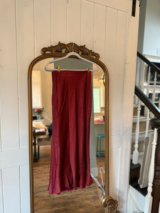 Wine Satin Maxi Skirt