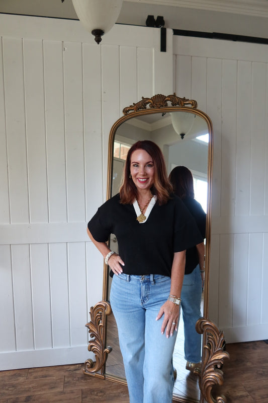 Black and White Contrast Blouse