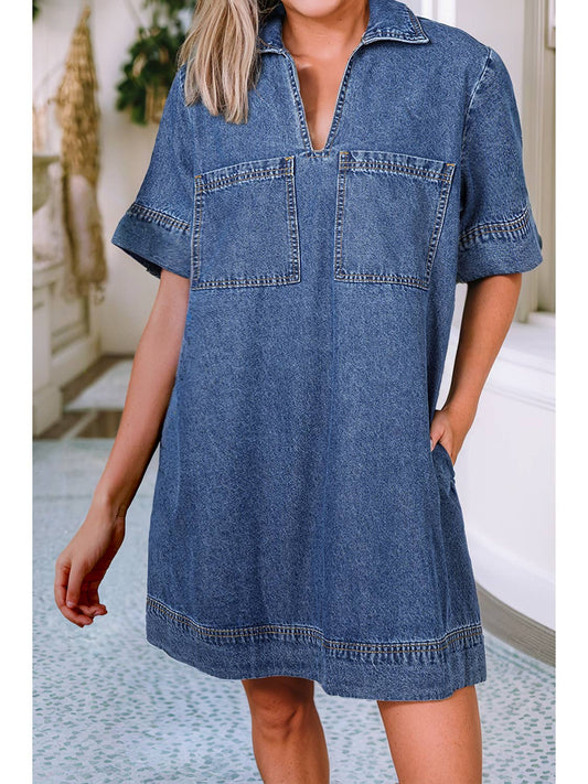 Denim Patched Pocket Denim Dress
