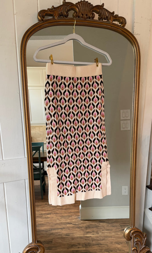 Knit Floral Midi Skirt